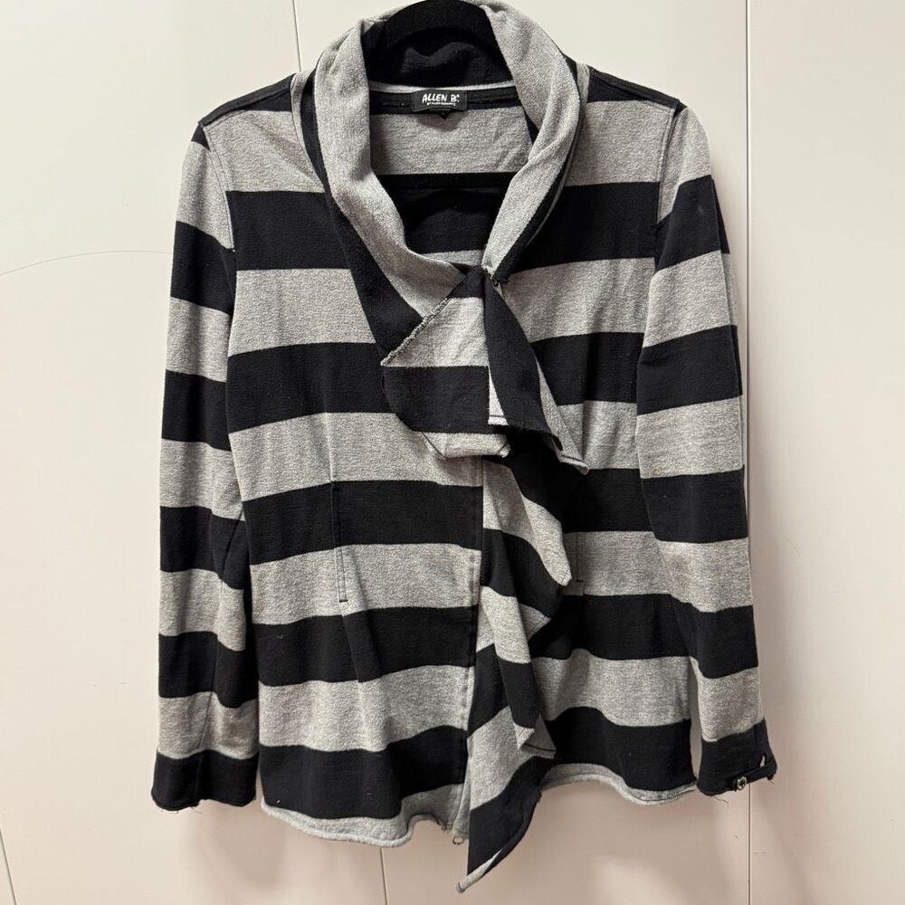Y2K‎ Allen B Allen Schwartz Women's Drapes Ruffle Front Cardigan Size Large Grey